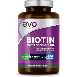 Biotin Hair Growth Supplement 12,000mcg with Coconut Oil | 400 High Strength Tablets