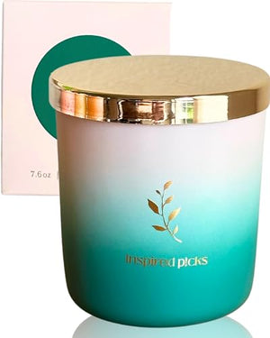 Inspired Picks Refreshing Green Candle โ Wood Sage & Sea Salt w/Gold Stemmed Leaves Symbol