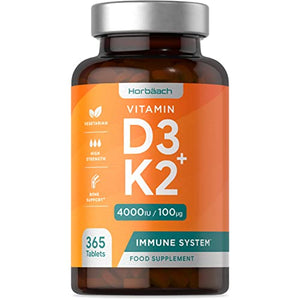 Vitamin D3 K2 High Strength Tablets | 365 Count | Vitamin D3 4000iu and Vitamin K2 MK7