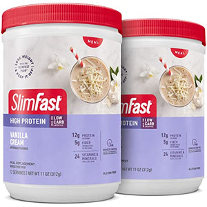 SlimFast Meal Replacement Smoothie Mix, 24 Servings, High Protein, Vanilla Cream, 20g