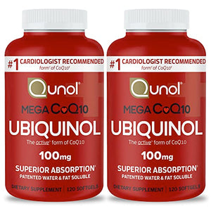 Qunol Mega Ubiquinol CoQ10 100mg Softgels- Superior Absorption - Active form