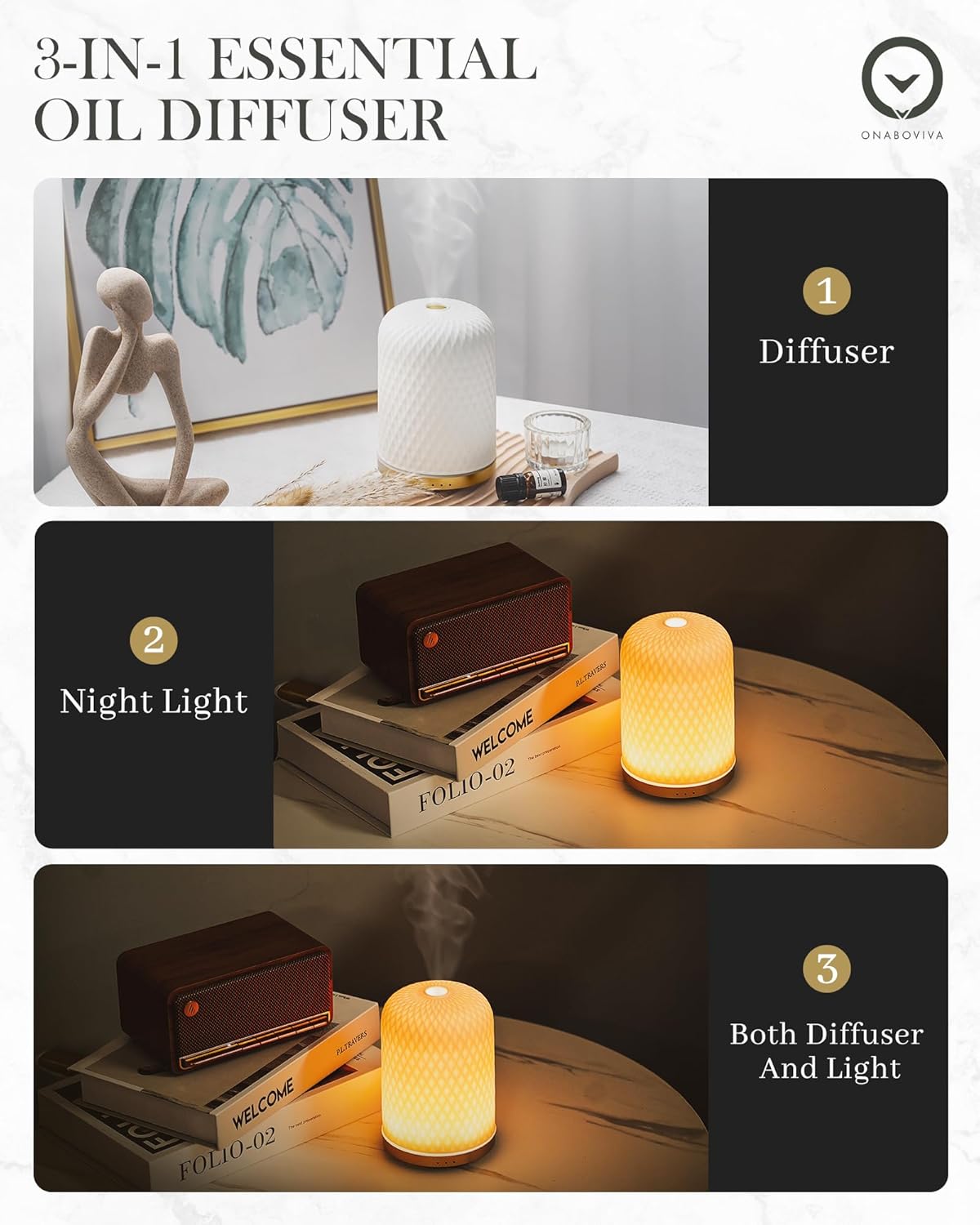 Ceramic Essential Oil Diffuser 110ML USB Powered – White Aesthetic for Home & Yoga
