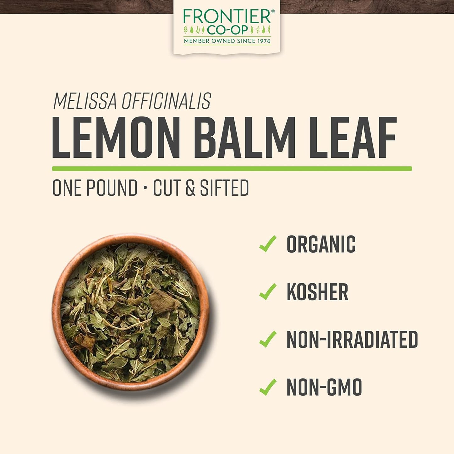 Frontier Co-op Organic Cut and Sifted Lemon Balm Leaf, 1lb