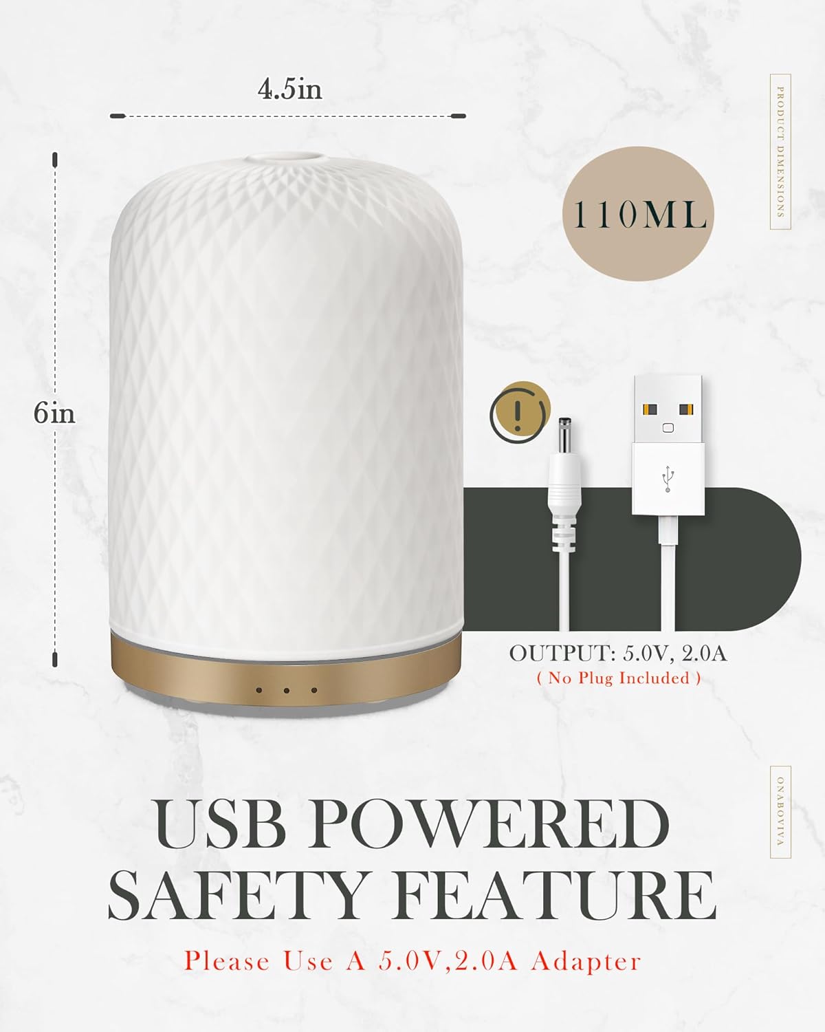 Ceramic Essential Oil Diffuser 110ML USB Powered – White Aesthetic for Home & Yoga