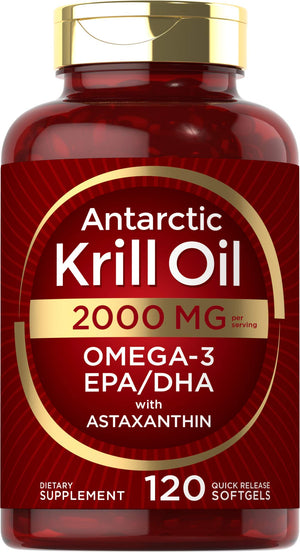 Carlyle Antarctic Krill Oil 2000 mg 120 Softgels | Omega-3 EPA, DHA, with Astaxanthin