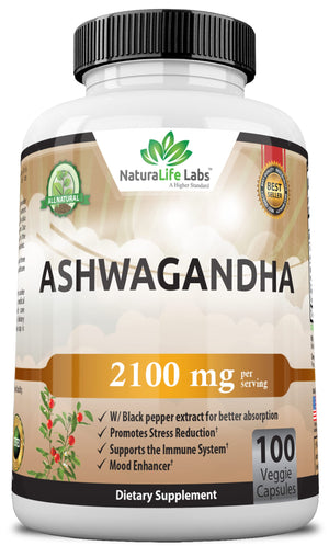 Organic Ashwagandha 2,100 mg - 100 Vegan Capsules Pure Organic Ashwagandha Powder