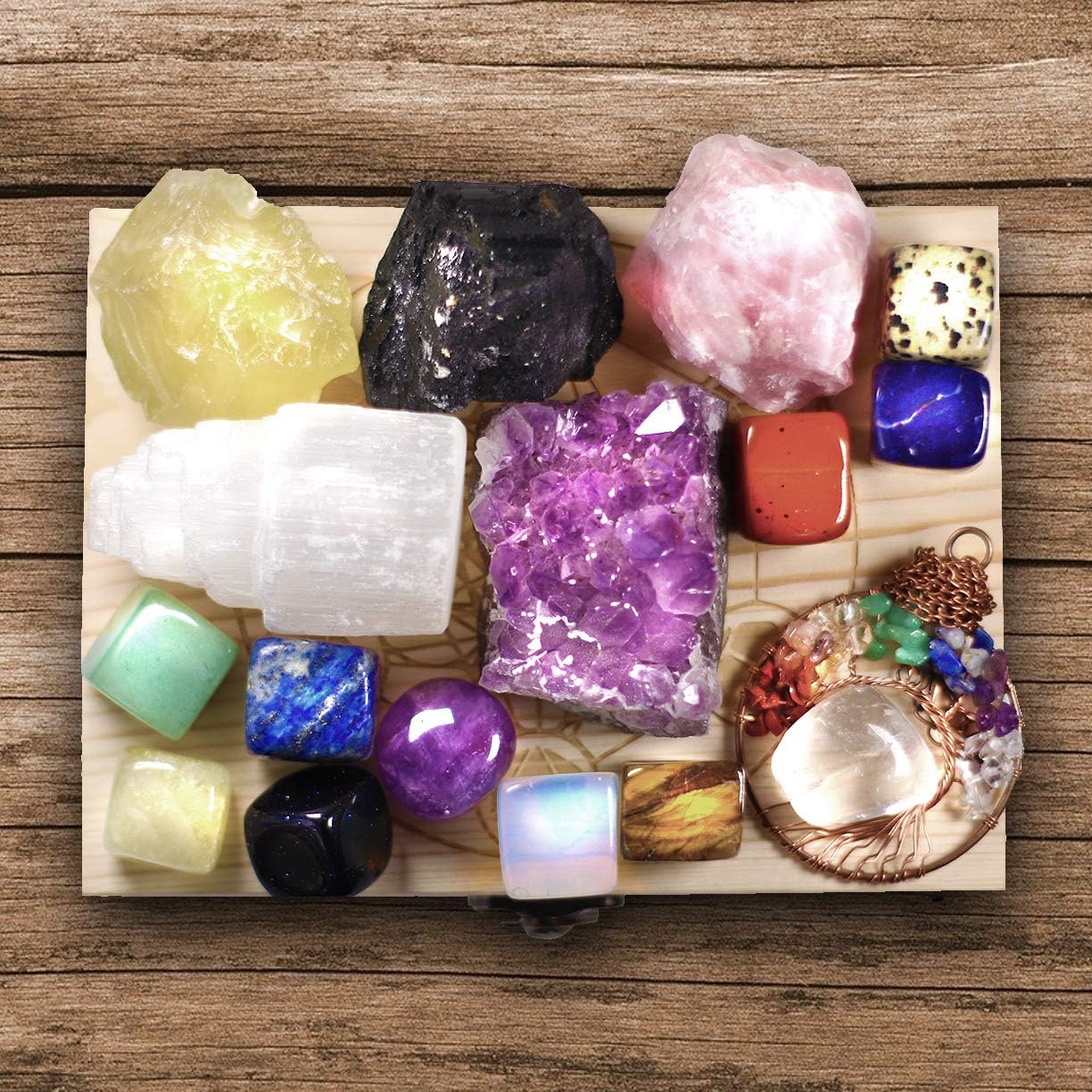 AtPerry's 16-Piece Natural Healing Crystal Set – Tumbled & Raw Stones in Wooden Box