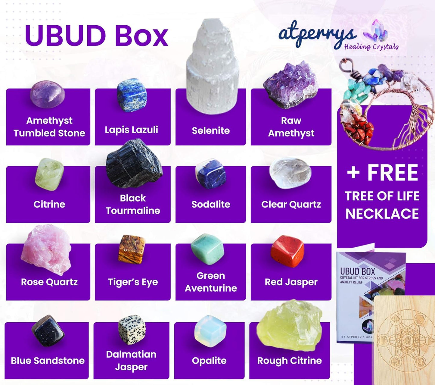 AtPerry's 16-Piece Natural Healing Crystal Set – Tumbled & Raw Stones in Wooden Box