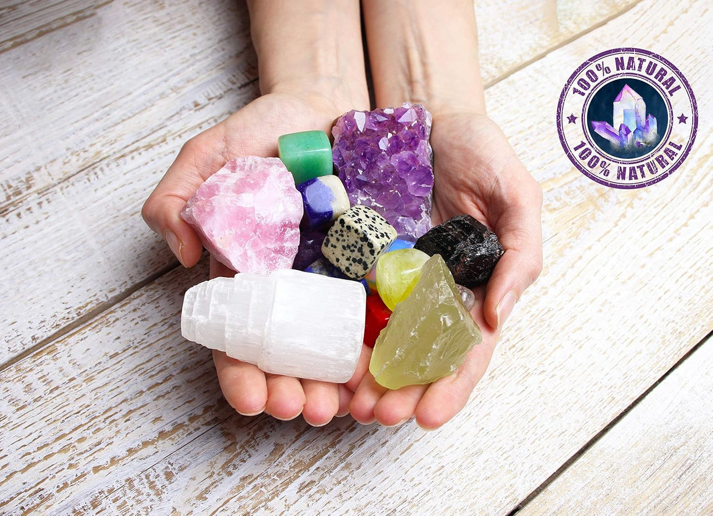 AtPerry's 16-Piece Natural Healing Crystal Set – Tumbled & Raw Stones in Wooden Box