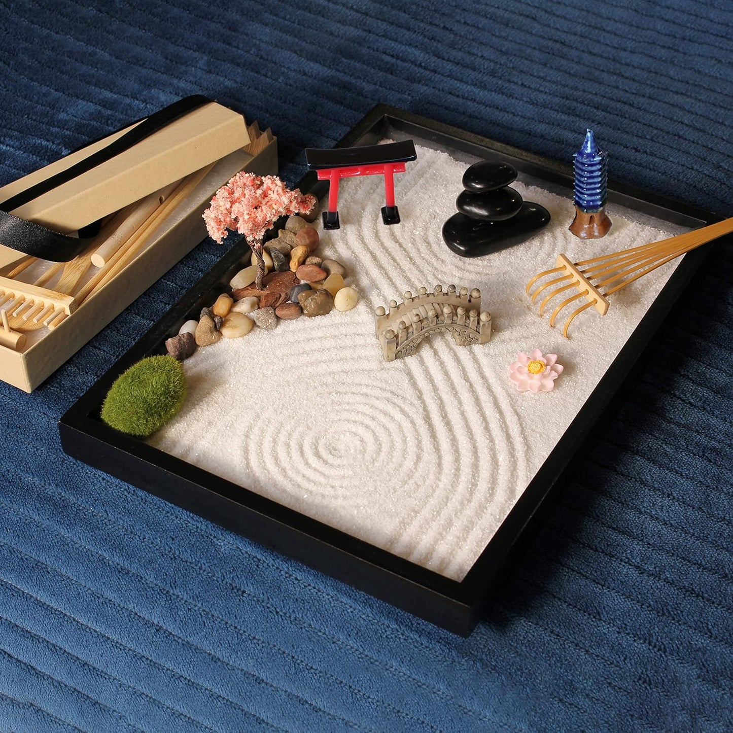 Zen Garden Kit 11x8in – Mini Japanese Rock Set with Sand Tray, Tools & Accessories