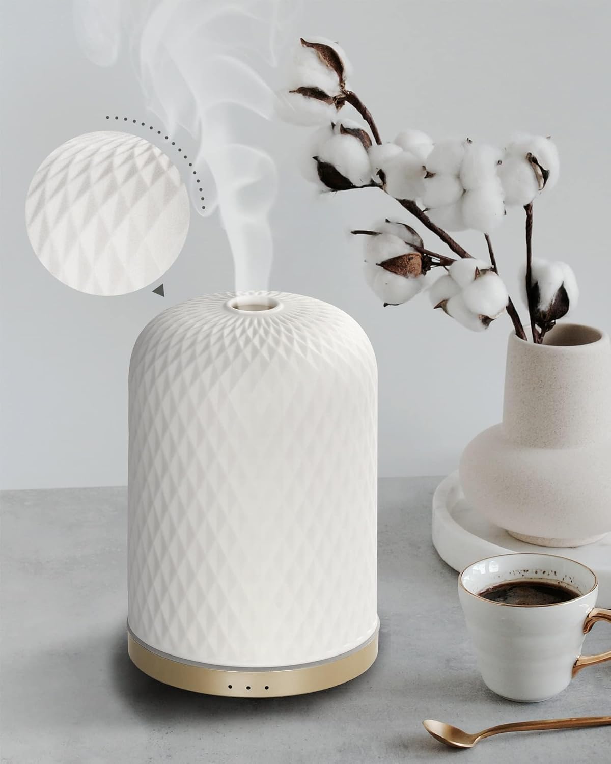 Ceramic Essential Oil Diffuser 110ML USB Powered – White Aesthetic for Home & Yoga