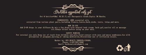 Essential Oils Set 100% Pure Natural DR.NITTA Top 6 Oils for Massage,Diffusers,Humidifier