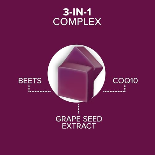 Qunol Beets Chews for Blood Pressure Support, 3 in 1 Beets + CoQ10 + Grape Seed Extract