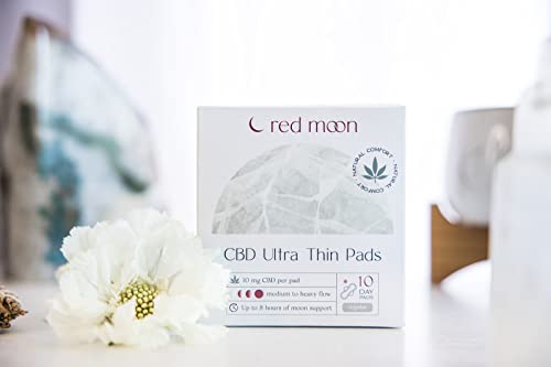 Red Moon Ultra Thin Hemp Pads (Pack of 10) Sanitary Pads for Women, Menstrual Pads- White