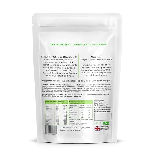 Noor Nutrition - Halal Bovine Collagen Peptides Powder 400g for Hair, Skin, Nails and Joints