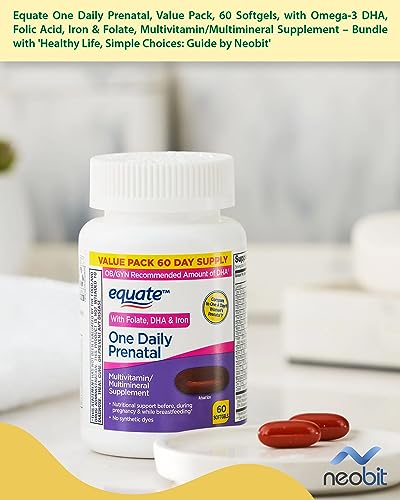 Equate One Daily Prenatal, Value Pack, 60 Softgels, with Omega-3 DHA, Folic Acid, Iron & Folate