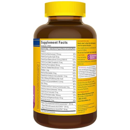 Nature Made Prenatal Multi + dha, 150 Count Softgels Bundle with Long Glacier Pill Oragnizer