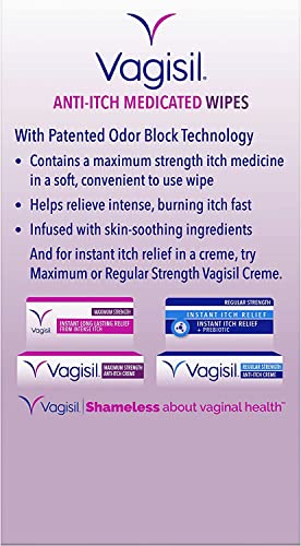 Vagisil Anti-Itch Medicated Wipes, Maximum Strength 12 ea (Pack of 6)