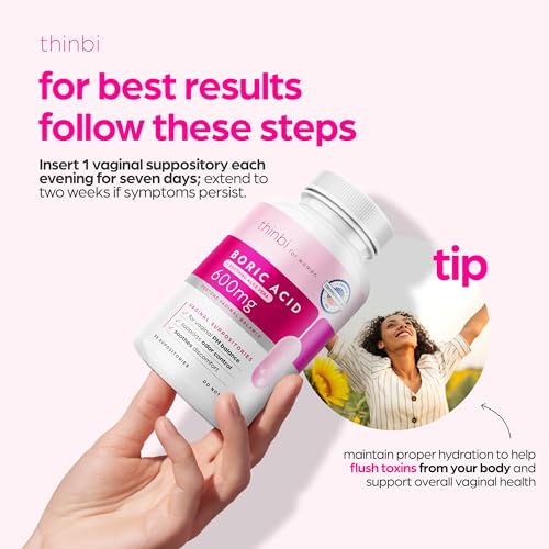 Thinbi Boric Acid Suppositories for Women w/Aloe Vera - BV Treatment & PH Balance