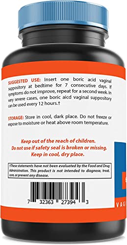 Nova Nutritions Boric Acid Vaginal Suppositories - 100% Pure Made in USA - USP Medical Grade Fine Powder