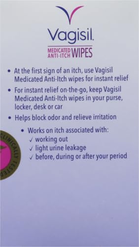 Vagisil Anti-Itch Medicated Feminine Intimate Wipes for Women, Maximum Strength, Gynecologist Tested
