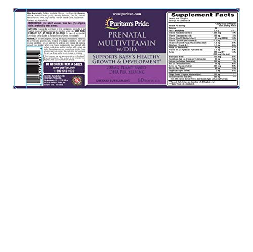 Puritan's Pride Prenatal Multivitamin with DHA, Supports Baby's Growth and Development