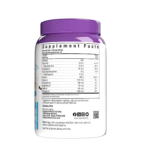 Bluebonnet Nutrition Whey Protein Isolate Powder, 14 Serving, Vanilla, 1 lb