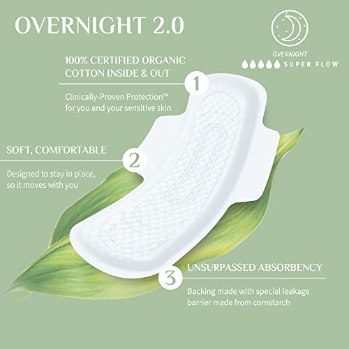 Organyc New and Improved 100% Certified Organic Cotton Overnight Feminine Pads