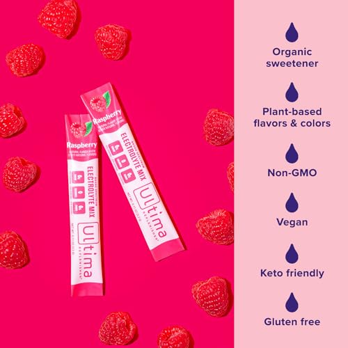 Ultima Replenisher Daily Electrolyte Drink Mix – Raspberry, 20 Stickpacks – Hydration