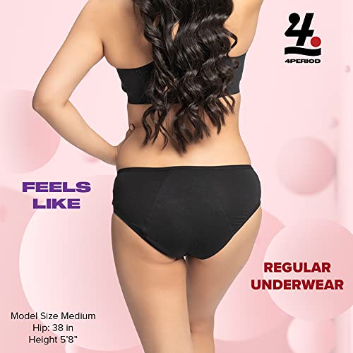 4period High Absorbency for Heavy Flow Period Panties; Leakproof, for Teens and Women (3 Black, X-Large)