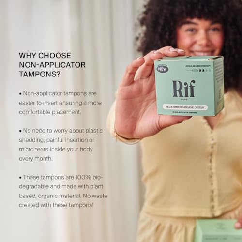Rif Care Organic Cotton Non Applicator Tampons Regular Absorbency 18 Count