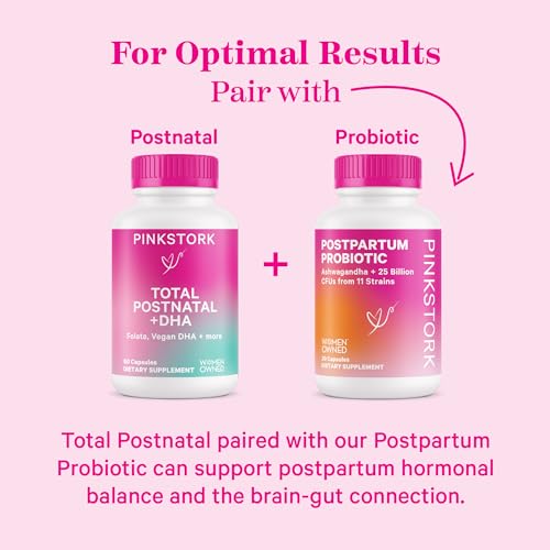 Pink Stork Total Postnatal Vitamins for Women with Vegan DHA, Iron, Folate, and Vitamin B12