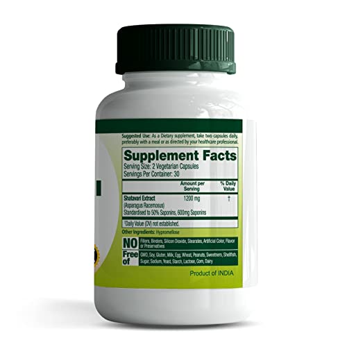 Roar to Life Naturally Shatavari 1200 mg Natural Ayurvedic Vegetarian Capsules Supplement