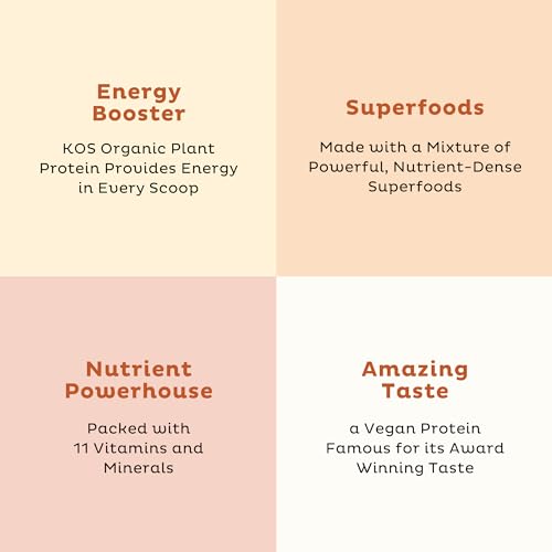 KOS Organic Vegan Protein Powder with 50mg Caffeine, Salted Caramel Coffee