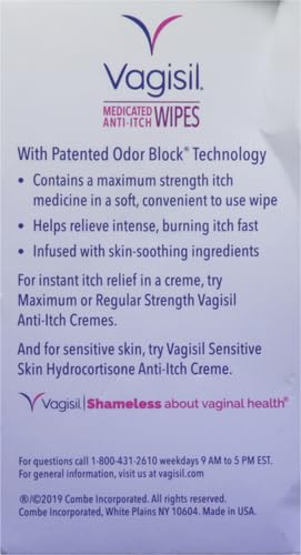 Vagisil Anti-Itch Medicated Feminine Intimate Wipes for Women, Maximum Strength, Gynecologist Tested