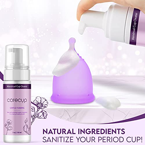 CareCup Menstrual Cup Cleaner - Unscented Foaming Sterilizer Wash for Silicone Period discs - Wipes Clean