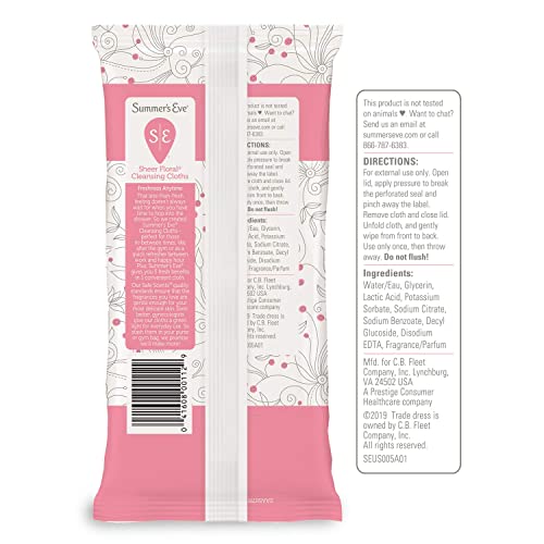 Summer's Eve Sheer Floral Daily Refreshing Feminine Wipes, Removes Odor, pH balanced