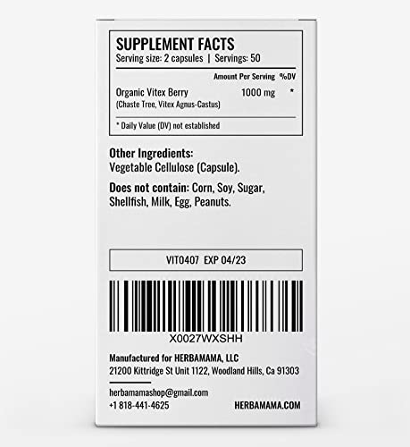 HERBAMAMA Vitex Supplement for Women - Organic Vitex Chasteberry Pills - Vegan Supplements