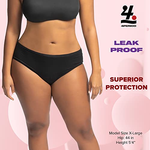 4period High Absorbency for Heavy Flow Period Panties; Leakproof, for Teens and Women (3 Black, X-Large)
