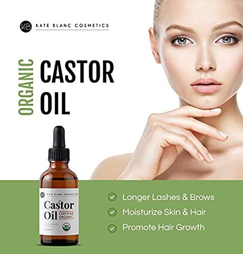 Kate Blanc Cosmetics Castor Oil (2oz), USDA Certified Organic, 100% Pure, Cold Pressed