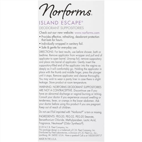 Norforms Feminine Deodorant Suppositories, Long Lasting Odor Control, Tropical Splash Scent