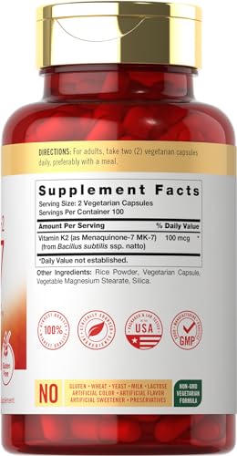 Carlyle Vitamin K2 MK7 100mcg | 200 Vegan Capsules | Menaquinone-7 Supplement