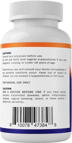 Vitamatic Boric Acid Vaginal Suppositories 600 mg USP Grade Boric Acid in Vegetarian Capsule Shell - 60 Count