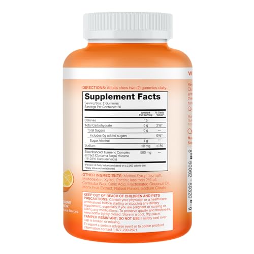 Qunol Zero Sugar Turmeric Gummies, Gummy with 500mg Turmeric Curcumin, Joint Supp