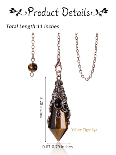 PESOENTH Crystal Pendulum Dowsing Divination Scrying Pendulum with Bronze Wrap Tiger Eye Healing