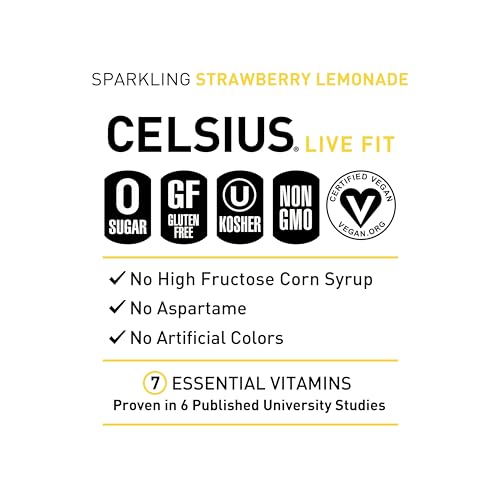 CELSIUS Sparkling Strawberry Lemonade, Functional Essential Energy Drink, 12 Fl Oz