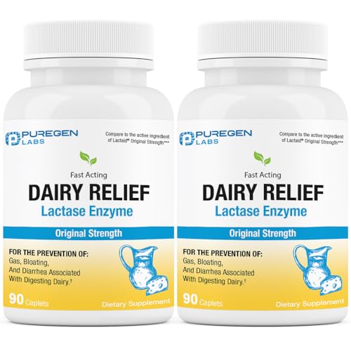 Puregen Labs Dairy Relief Natural Fast Acting Lactase Enzyme 3000 FCC, Lactose Intoleran