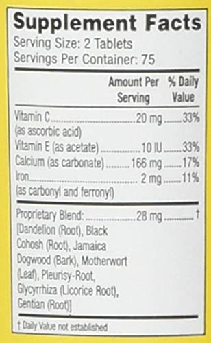 Lydia Pinkham Herbal Supplement Tablets for Menstruation and Menopause Support, 150 Count