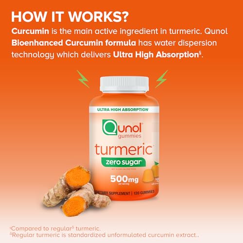Qunol Zero Sugar Turmeric Gummies, Gummy with 500mg Turmeric Curcumin, Joint Supp