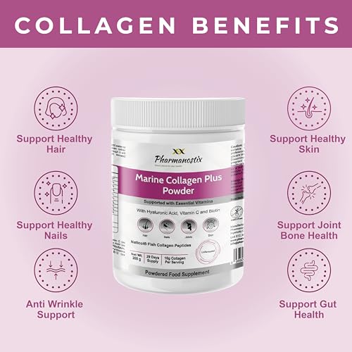 Pharmanostix Hydrolysed Marine Collagen Plus Powder 300g - 10,000mg Collagen with Hyaluronic Acid